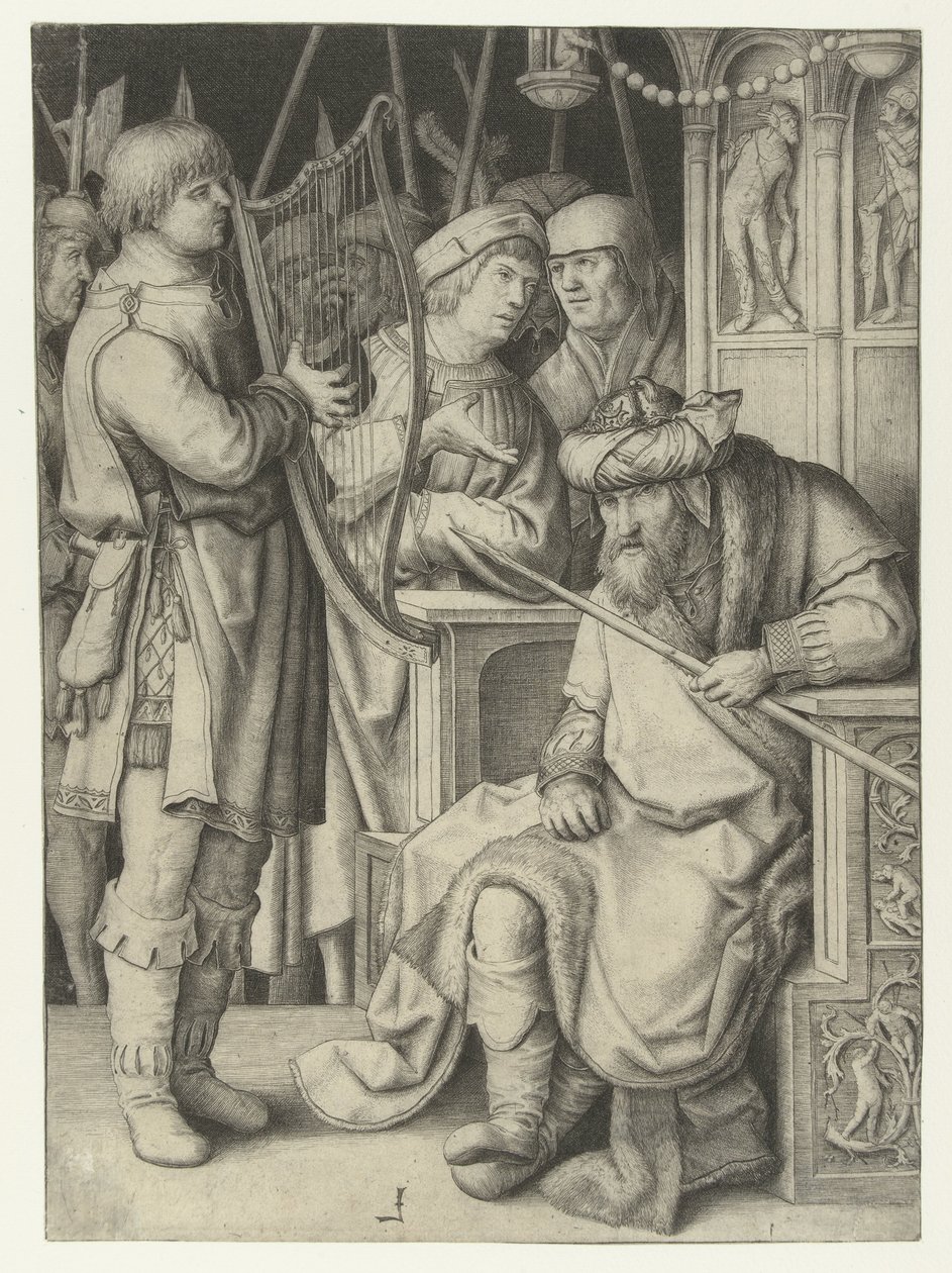 David spiller harpe for Saul av Lucas van Leyden