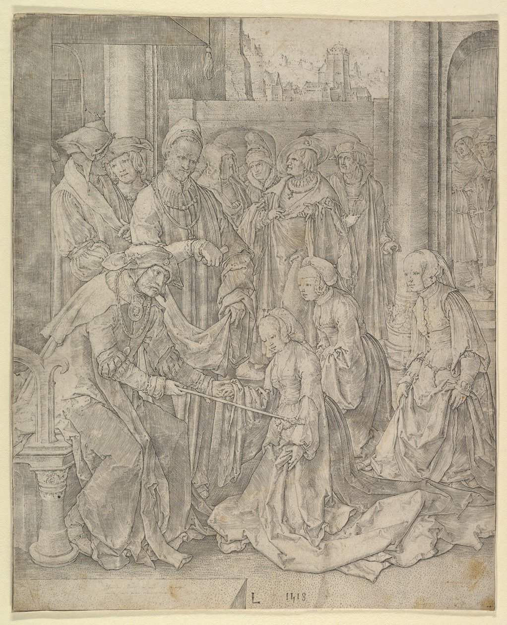 Esther før Ahasverus, 1518. av Lucas van Leyden