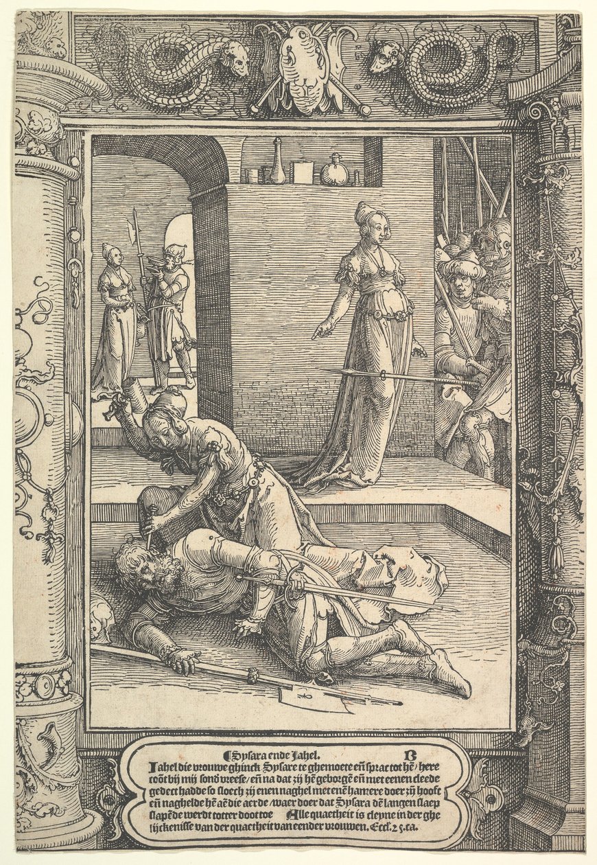 Jael Killing Sisera, dekorativ ramme, ca. 1517. av Lucas van Leyden