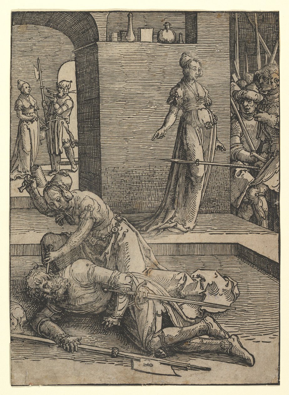 Jael Killing Sisera, uten dekorativ ramme, 1517. av Lucas van Leyden