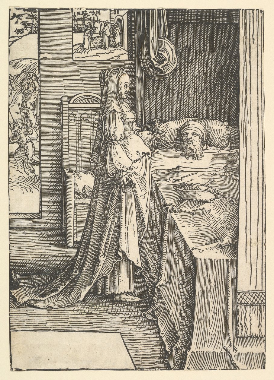 Jesabel lover Nabots vingårder til kong Akab, ca. 1517. av Lucas van Leyden