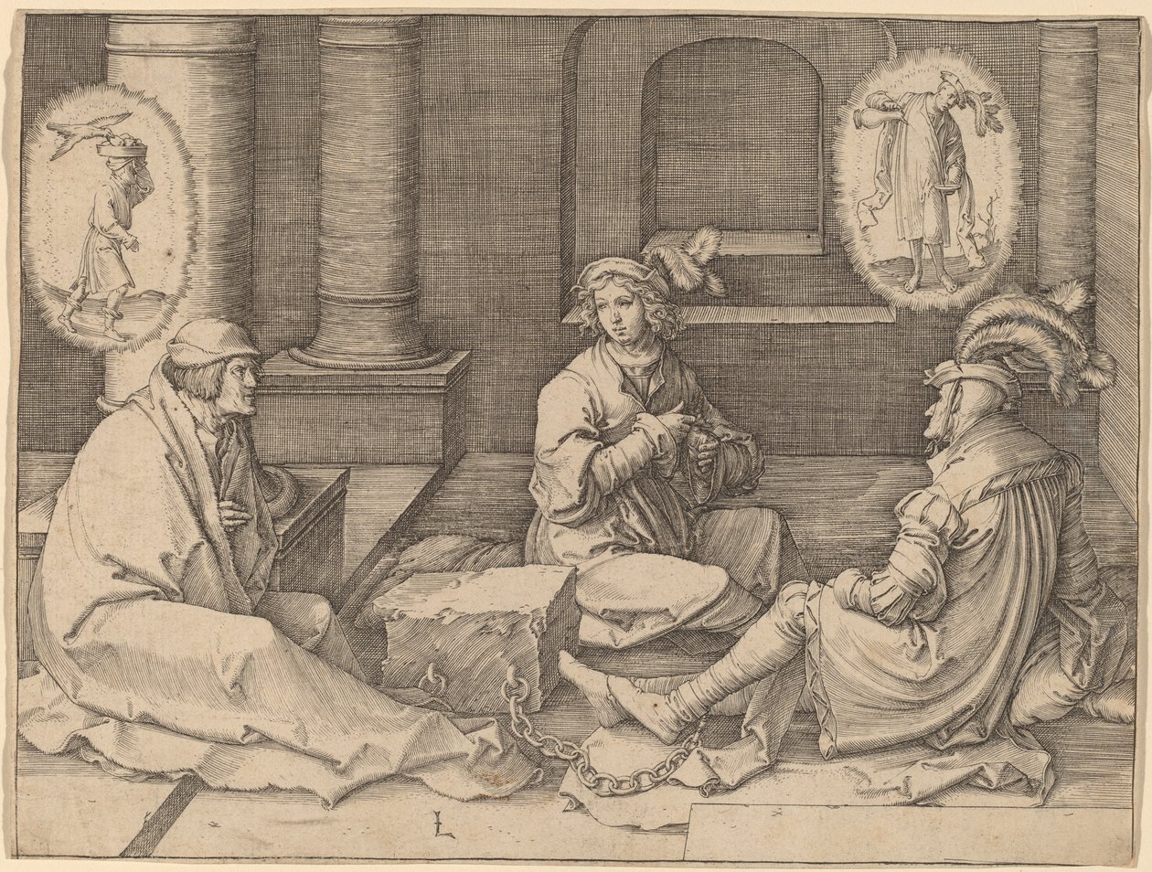 Joseph tolker drømmene i fengselet av Lucas van Leyden