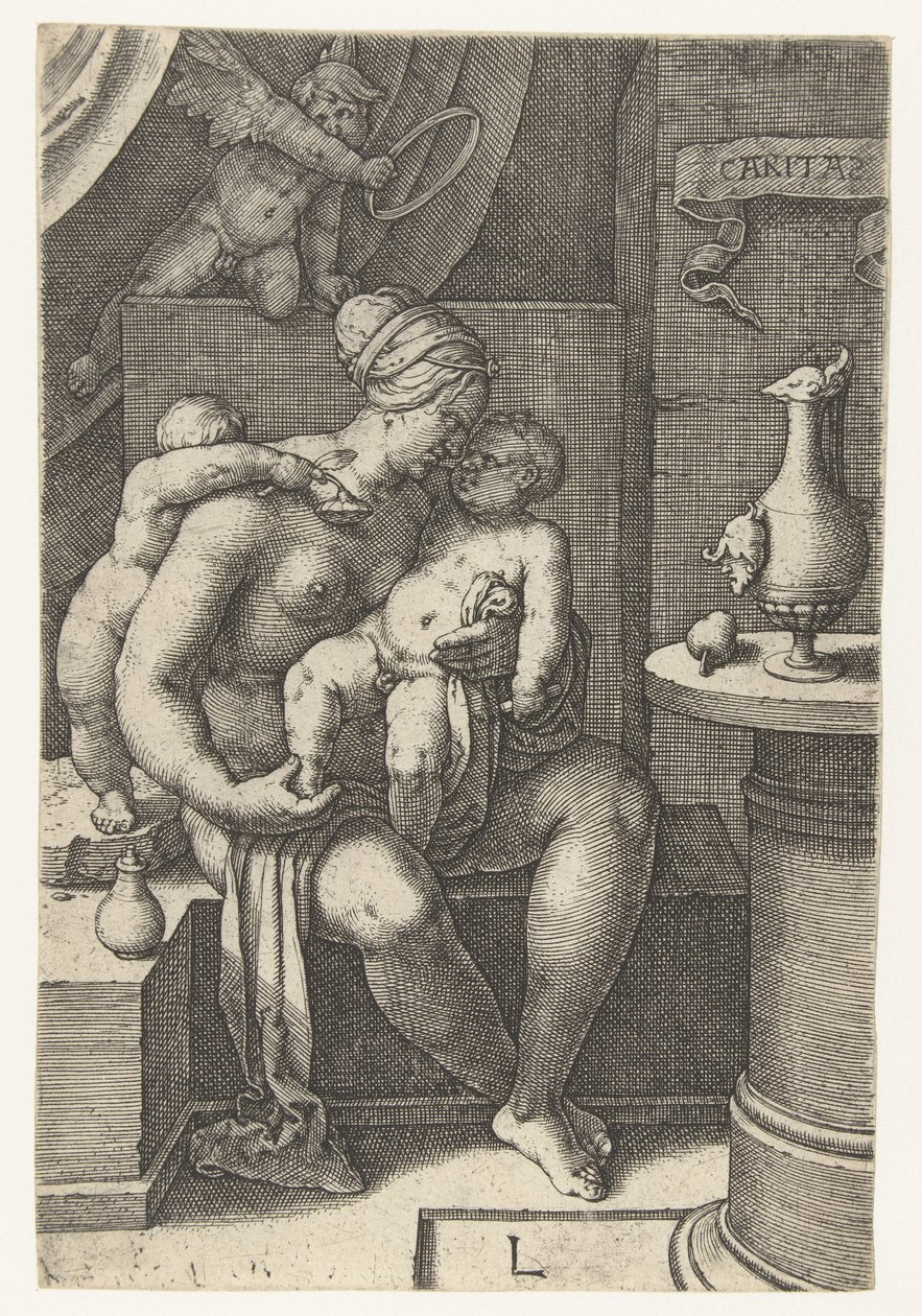 Kjærlighet Caritas (tittel på objekt) Seven Virtues (serietittel) av Lucas van Leyden