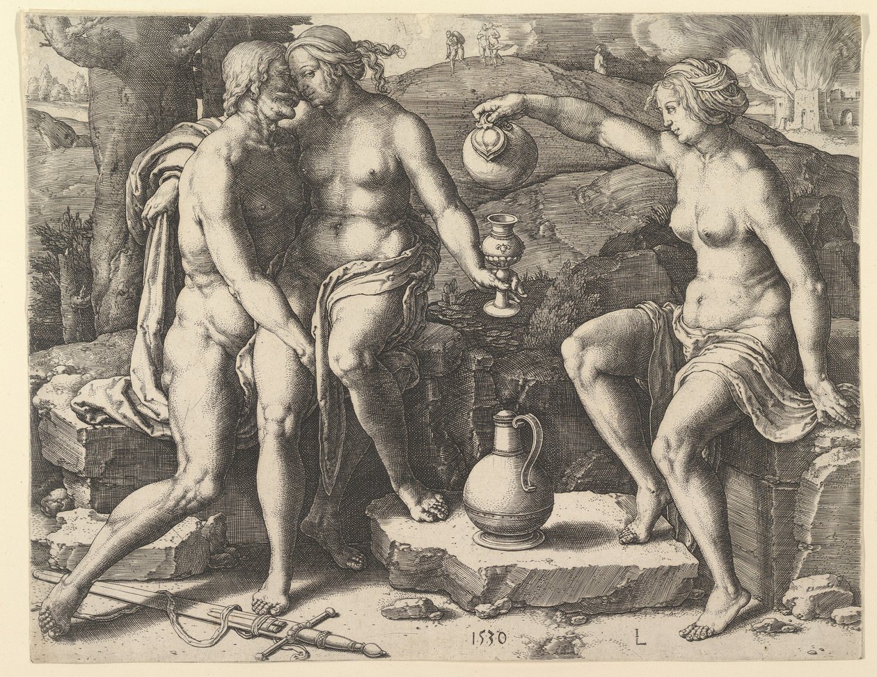 Lot og hans døtre, 1530. av Lucas van Leyden