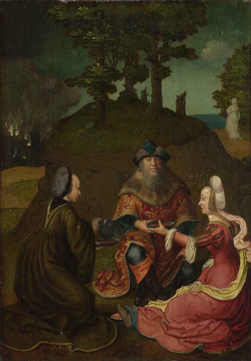 Lots døtre får sin far til å drikke vin, 1508-1512 av Lucas van, Leyden