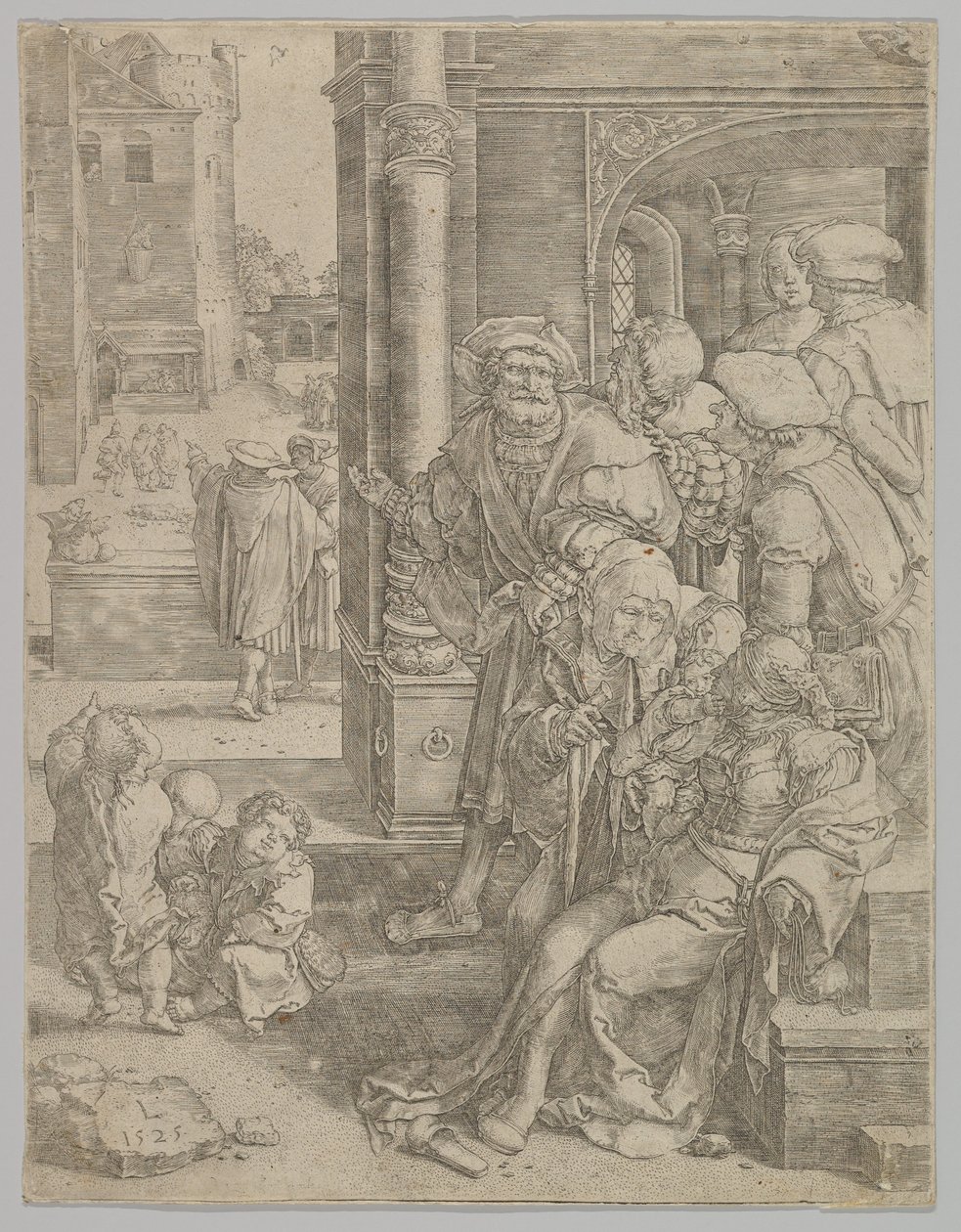 Poeten Virgil Suspended in a Basket, 1525. av Lucas van Leyden