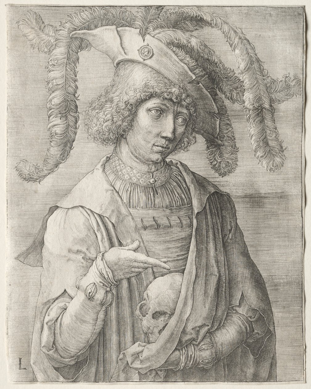 Portrett av en ung mann med en hodeskalle av Lucas van Leyden