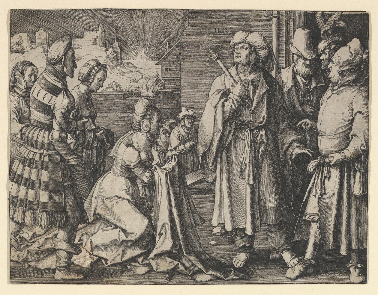 Potifars kone anklaget Josef, 1512. av Lucas van Leyden