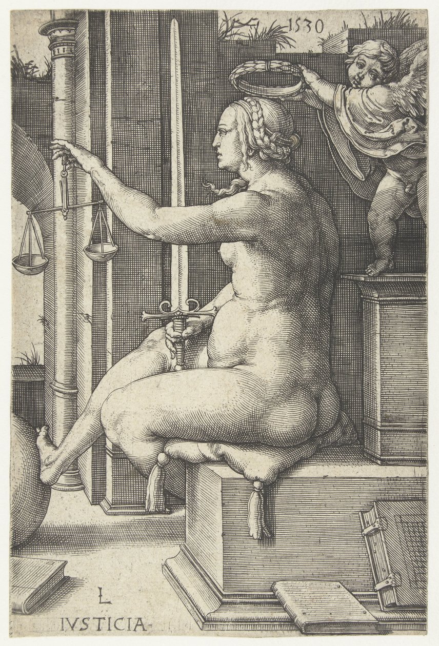 Rettferdighet Iusticia (tittel på objekt) Seven Virtues (serietittel) av Lucas van Leyden