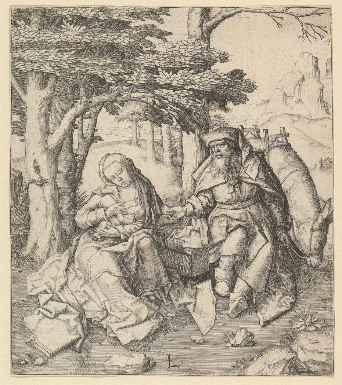 Hvil på flyturen til Egypt, ca. 1506. av Lucas van Leyden