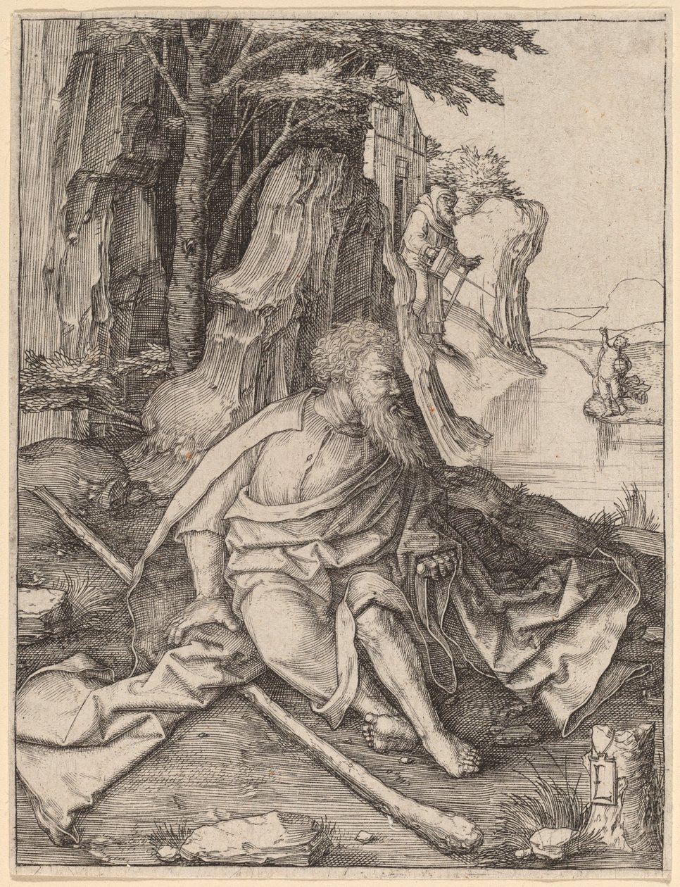 Saint Christopher ved grensen til en elv av Lucas van Leyden