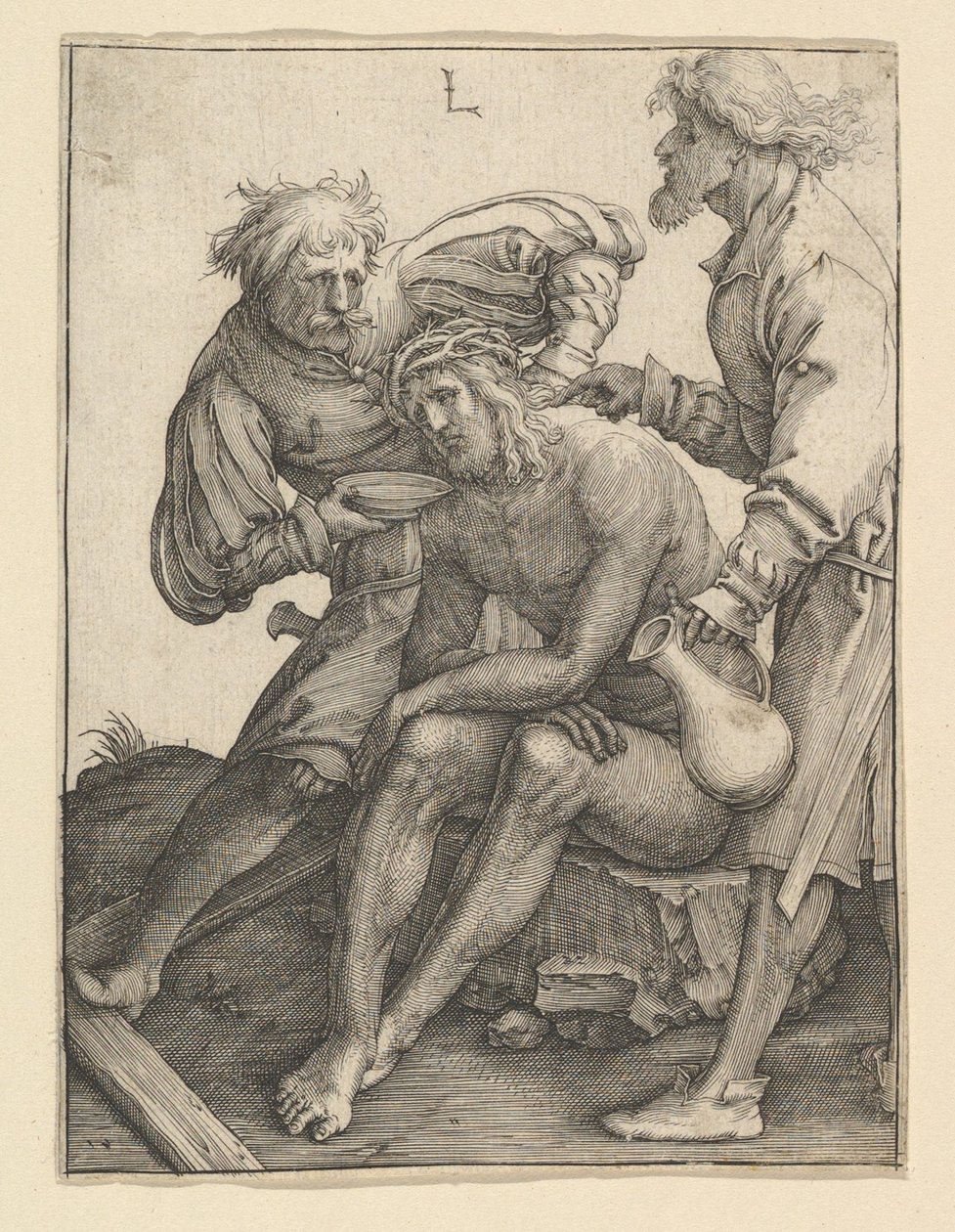 Soldater som gir drikke til Kristus, ca. 1512. av Lucas van Leyden