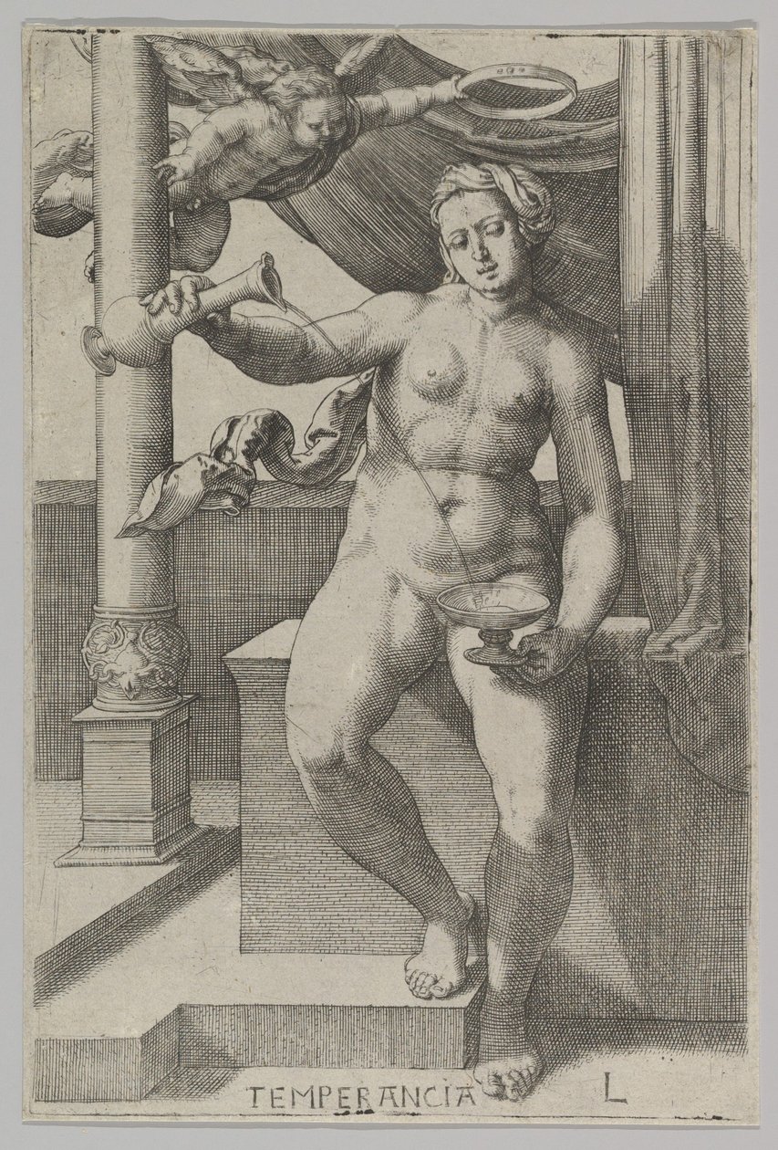 Temperance, fra serien The Virtues, 1530. av Lucas van Leyden