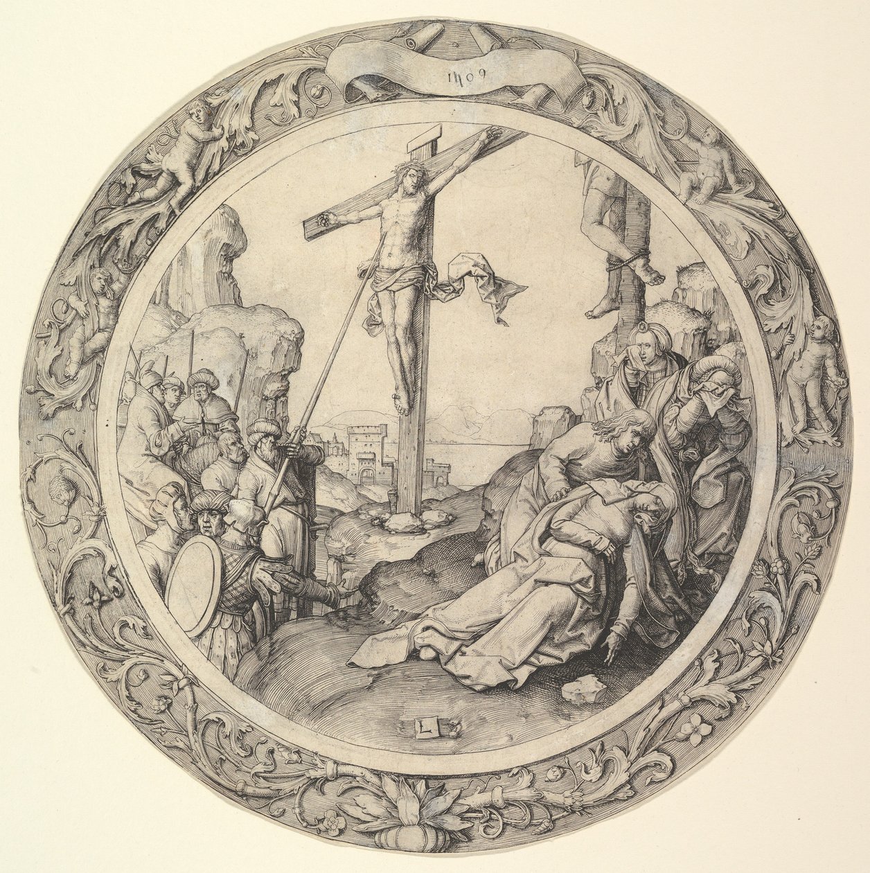 The Crucifixion, fra Circular Passion, 1509. av Lucas van Leyden