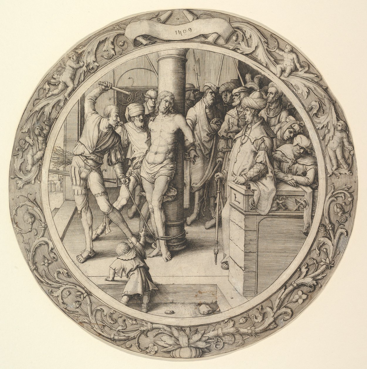 The Flagellation, fra Circular Passion, 1509. av Lucas van Leyden