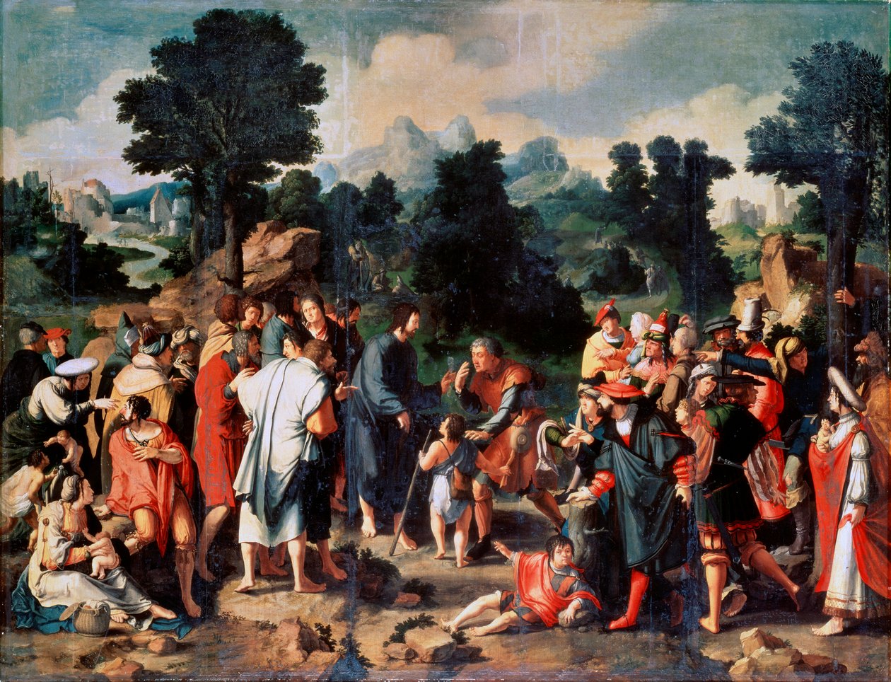 The Healing of Blind Man of Jericho, Sentralpanel, 1531. av Lucas van Leyden