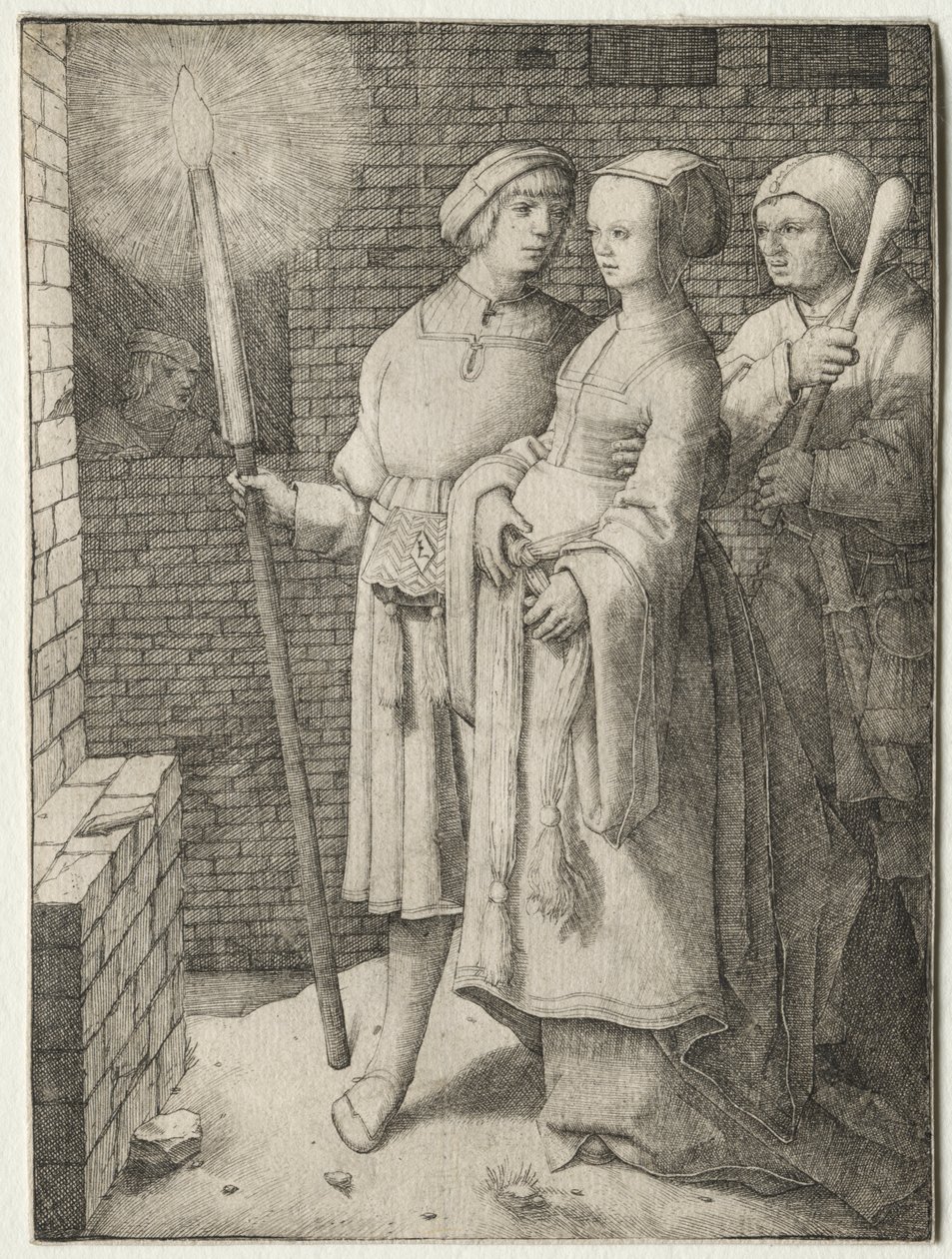 Mannen med fakkelen og en kvinne etterfulgt av en dåre av Lucas van Leyden