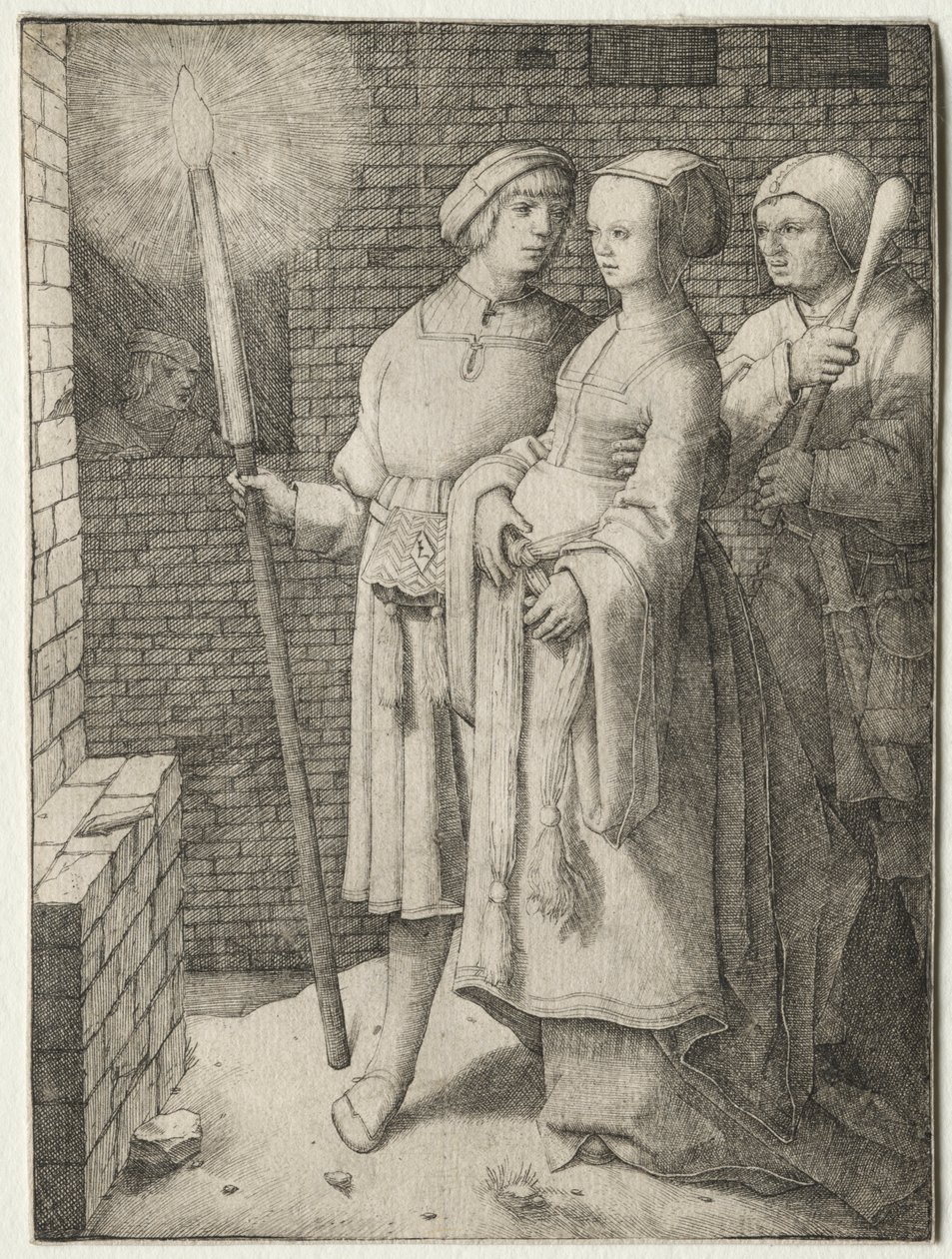 Mannen med fakkelen og en kvinne etterfulgt av en dåre, ca. 1508. av Lucas van Leyden