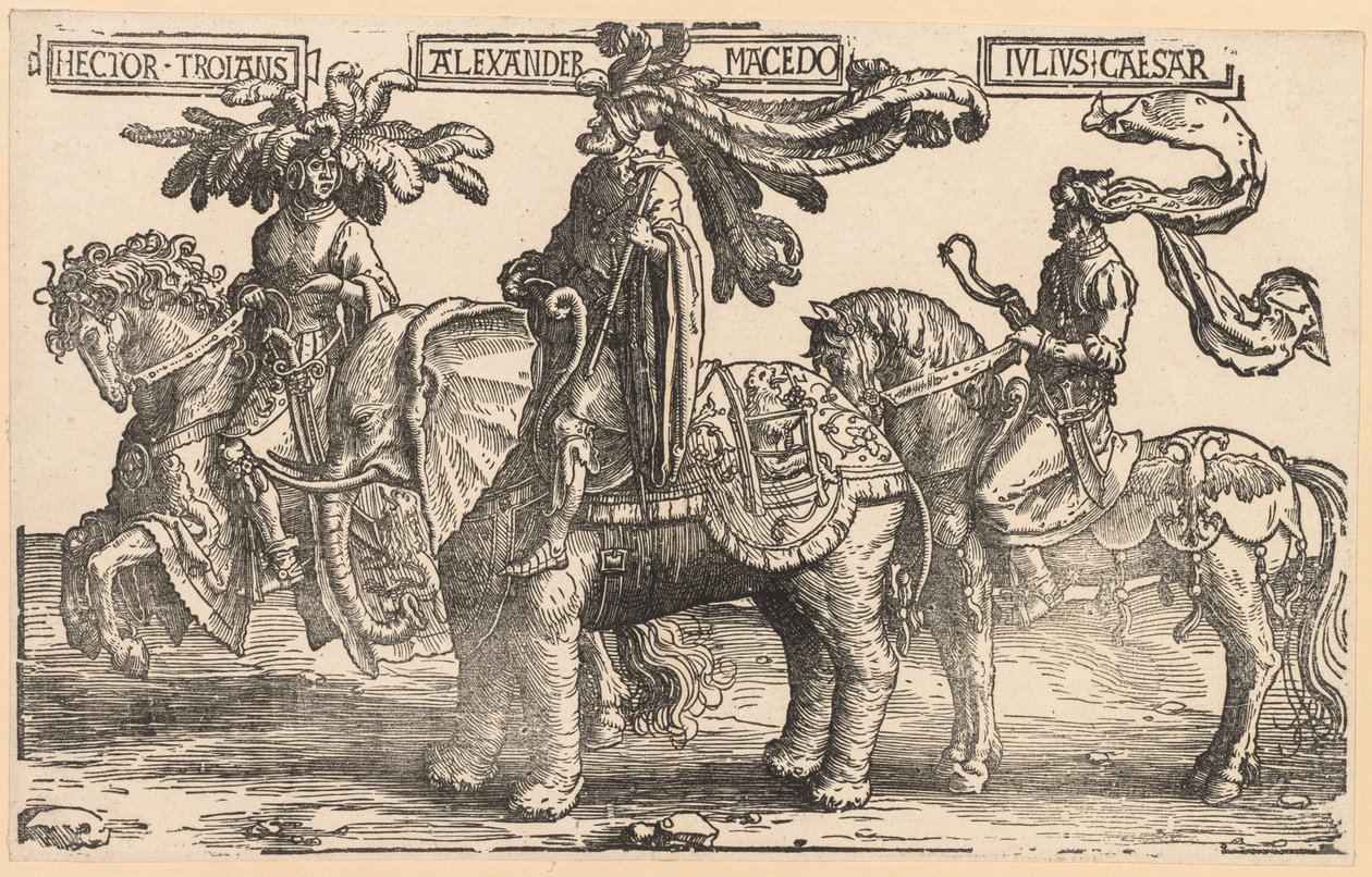 The Nine Heroes: Hector of Troy, Alexander of Macedon, Julius Caesar av Lucas van Leyden