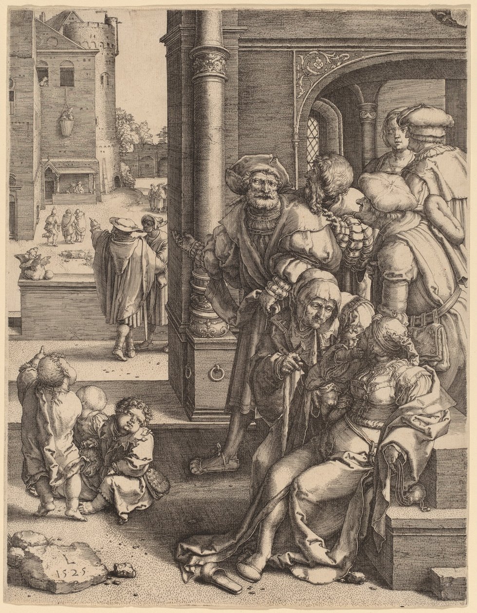 Poeten Virgil hengt i en kurv av Lucas van Leyden