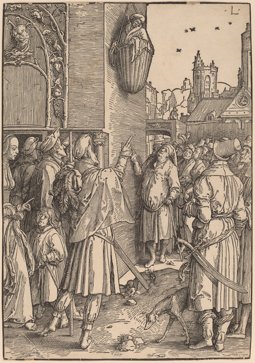 Poeten Virgil hengt i en kurv av Lucas van Leyden