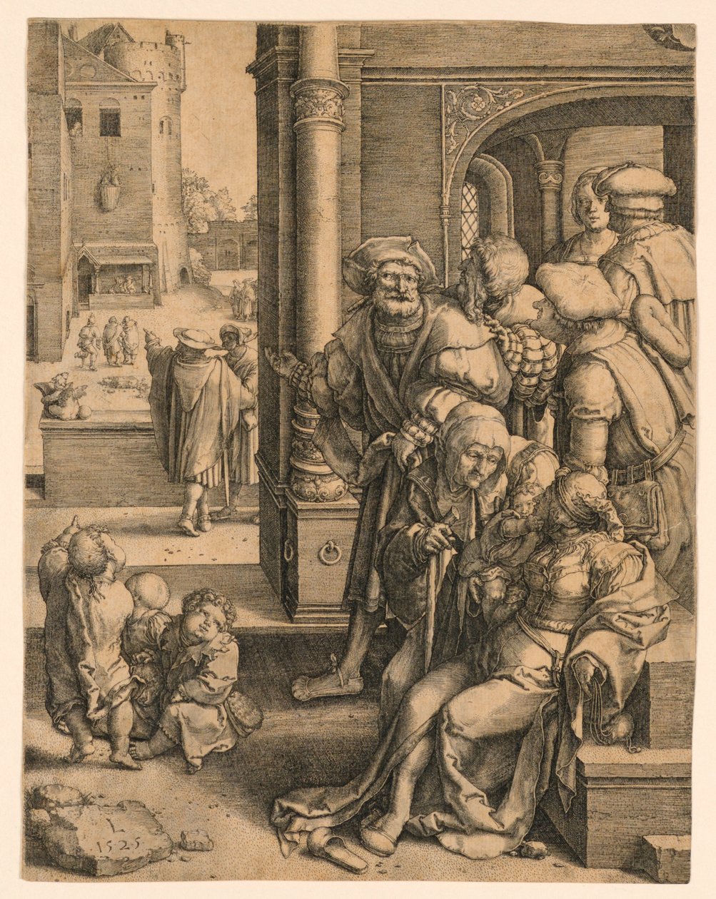 Poeten Virgil hengt i en kurv av Lucas van Leyden