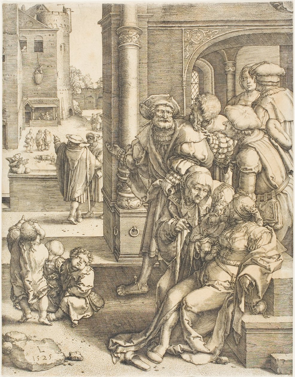 Poeten Virgil hengt i en kurv av Lucas van Leyden