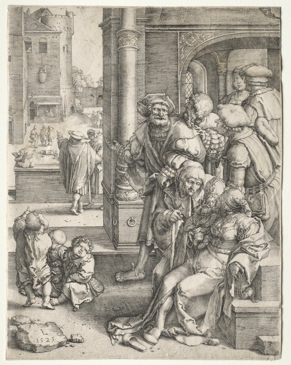 Poeten Virgil hengt i en kurv av Lucas van Leyden