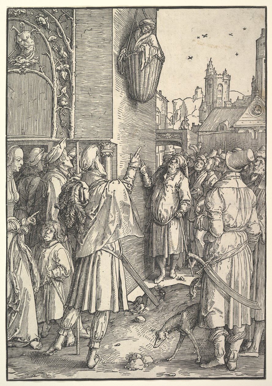 Poeten Virgil i en kurv, 1512. av Lucas van Leyden