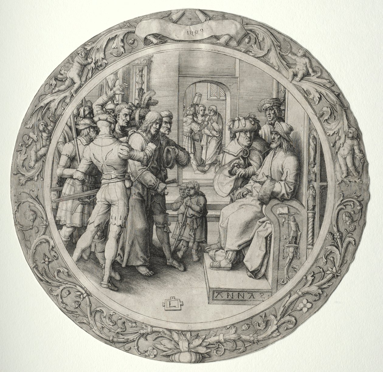 Den runde lidenskapen: Kristus før ypperstepresten, 1509. av Lucas van Leyden