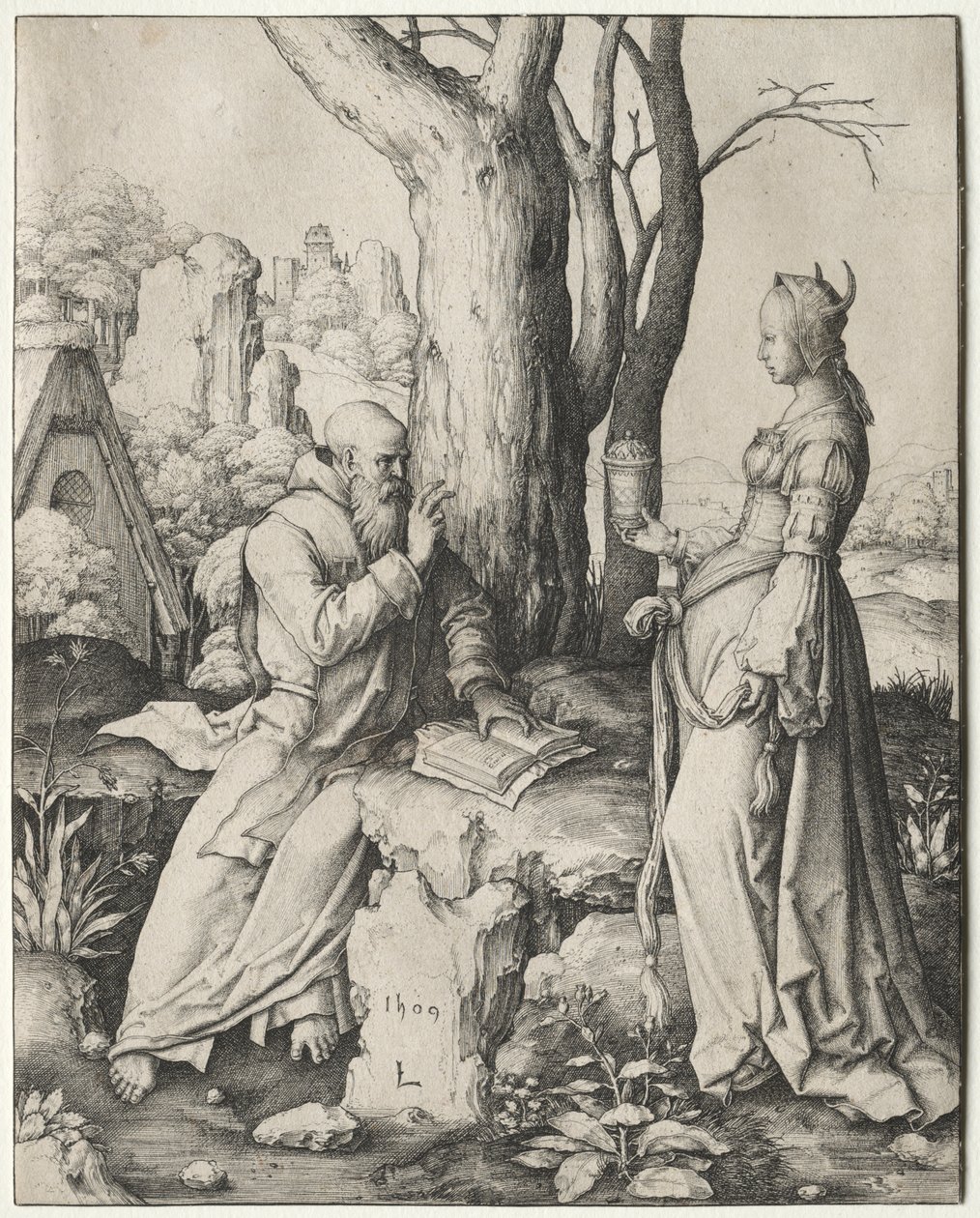 Fristelsen til St. Antonius av Lucas van Leyden