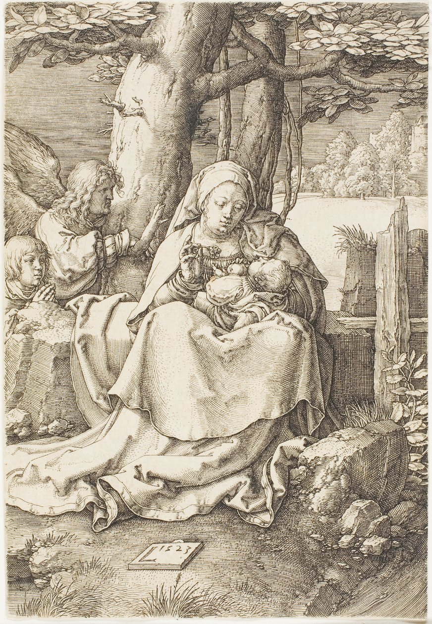 Jomfruen og barnet med to engler av Lucas van Leyden