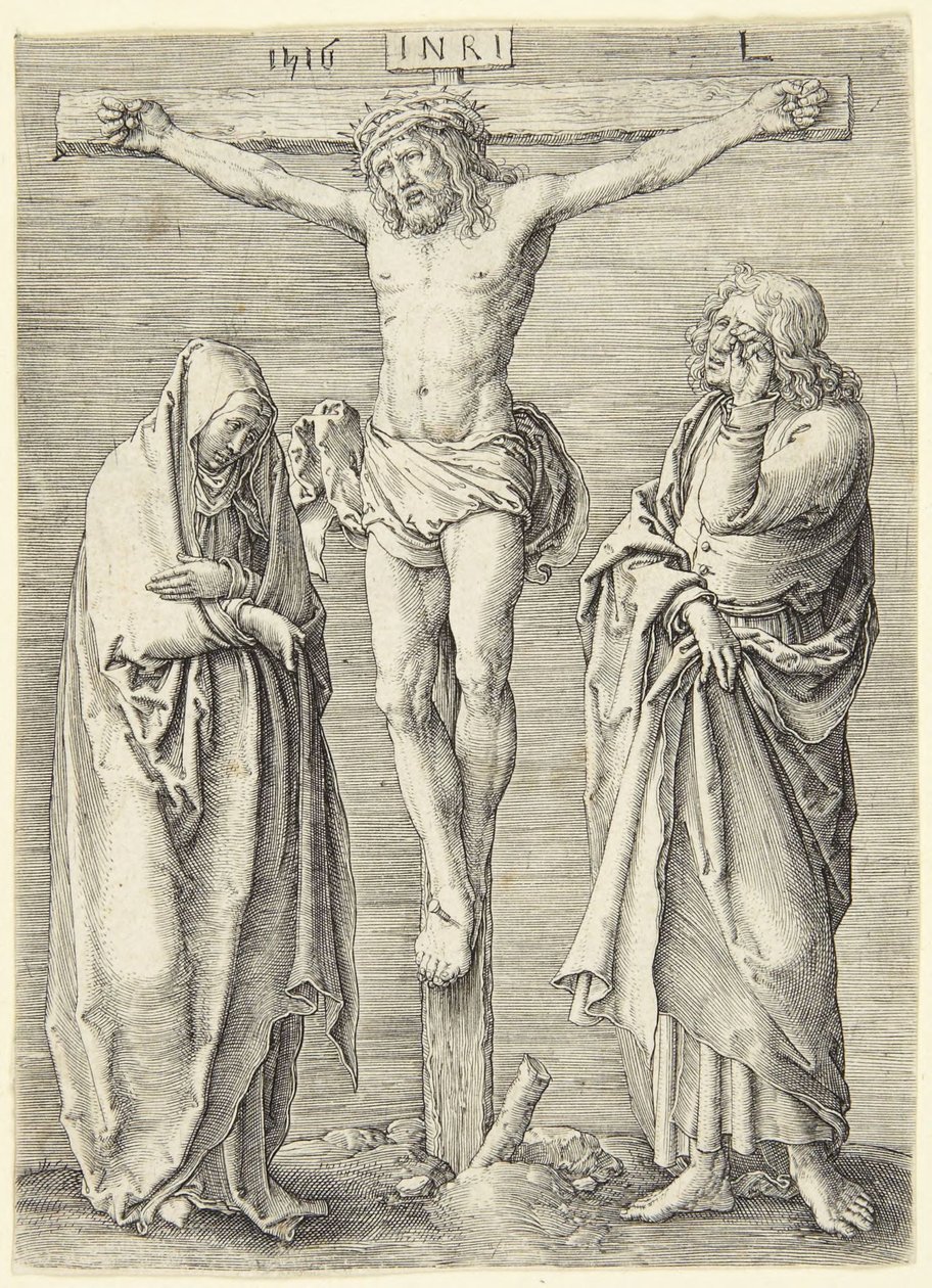 Jomfruen og Johannes ved korsets fot av Lucas van Leyden
