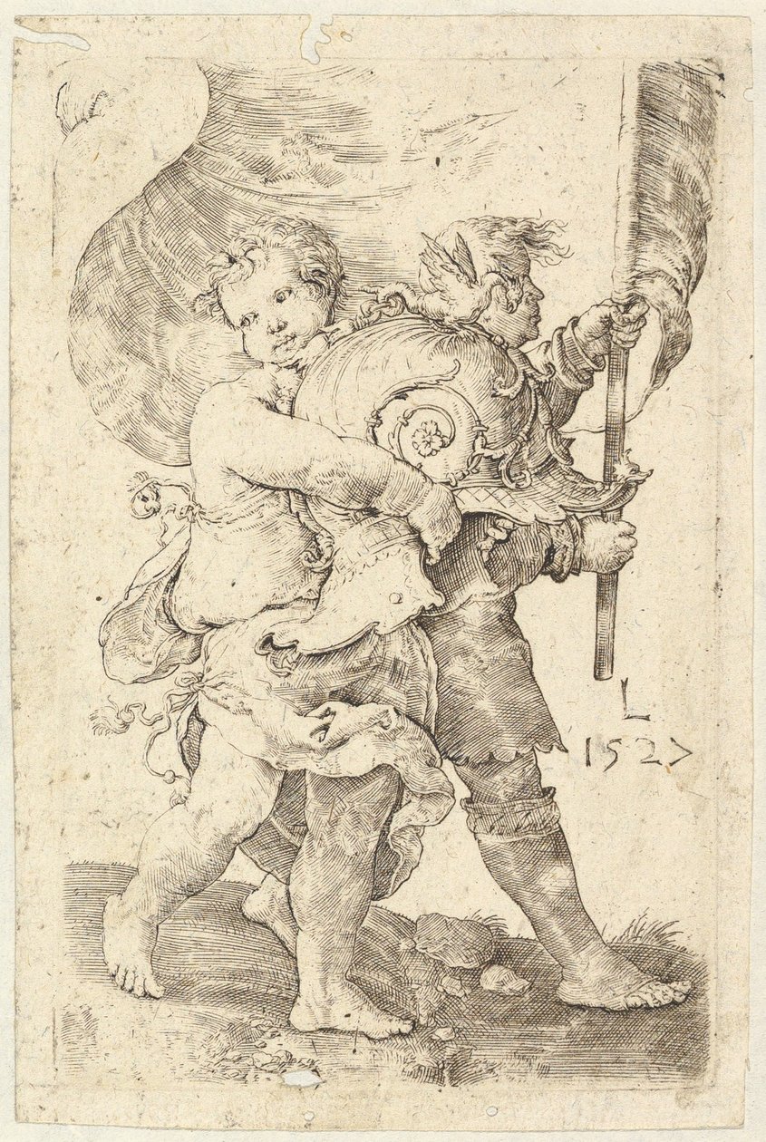 To gutter med hjelm og standard, 1527. av Lucas van Leyden