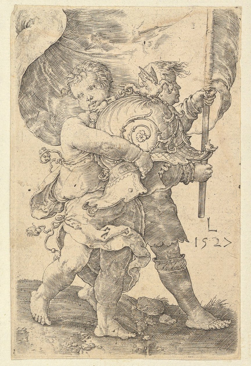 To gutter med hjelm og standard, 1527. av Lucas van Leyden