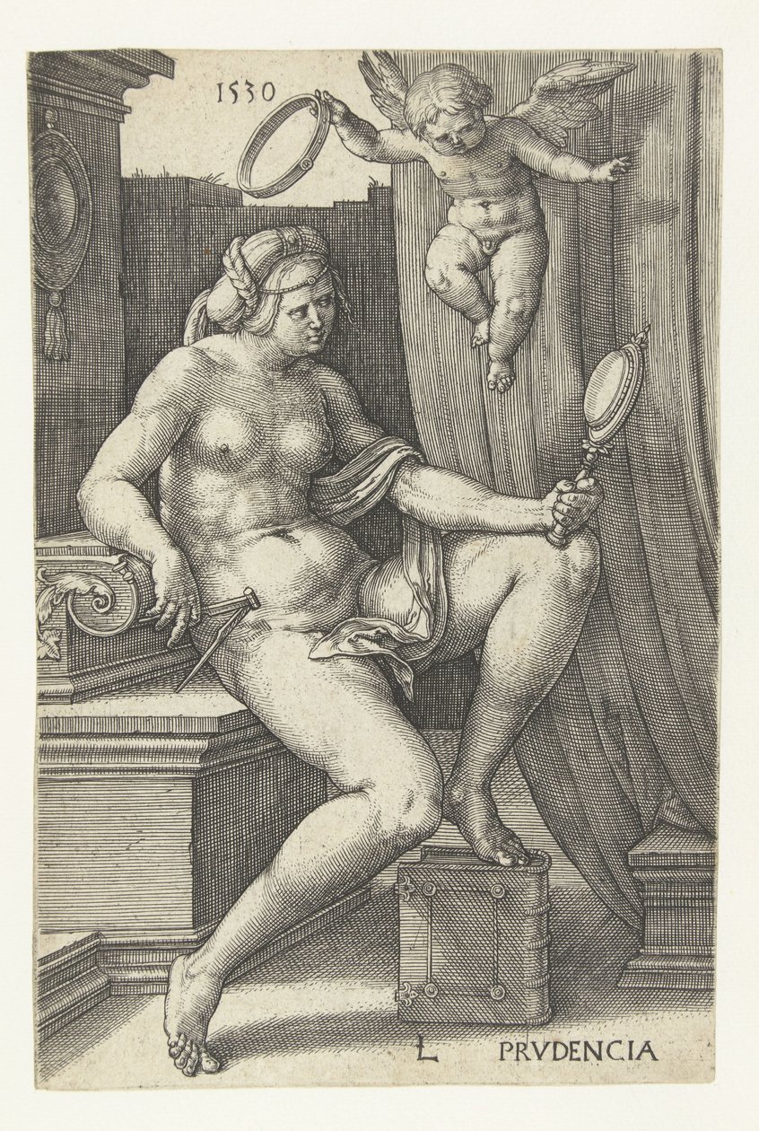 Forsiktig Prudencia (tittel på objekt) Seven Virtues (serietittel) av Lucas van Leyden