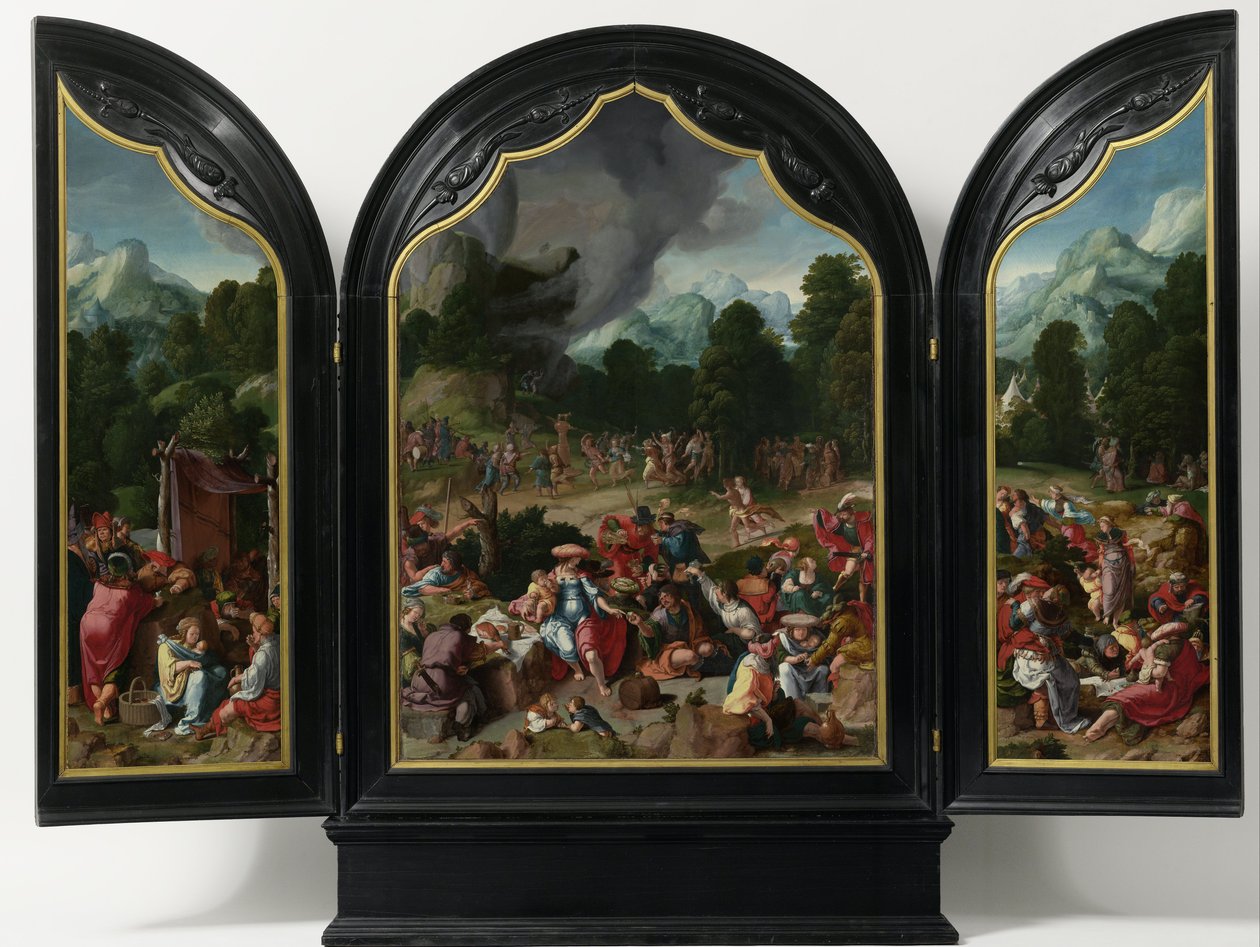 Tilbedelse av gullkalven, ca. 1530 av Lucas van Leyden