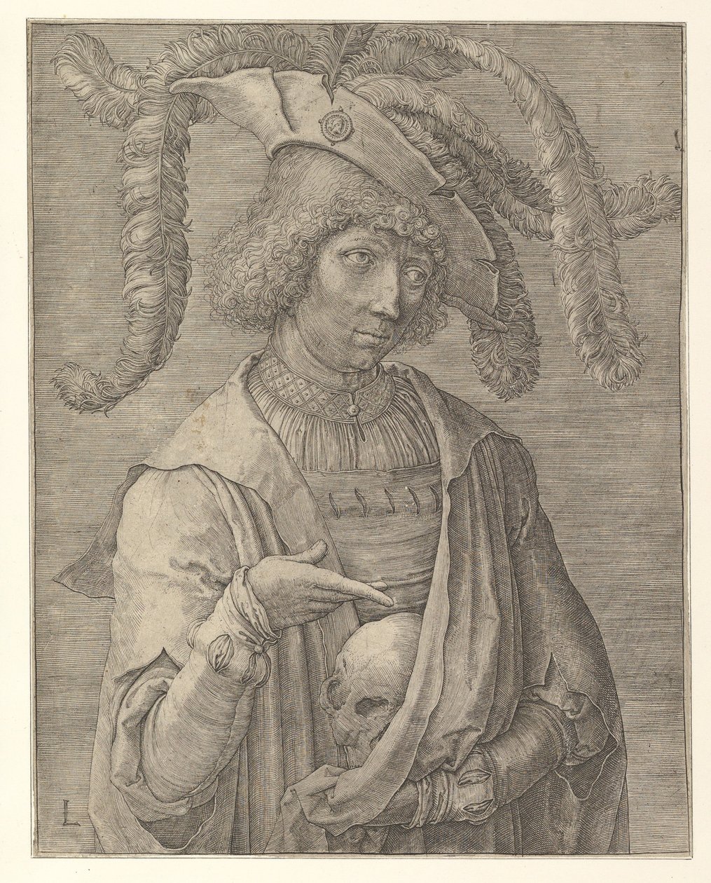 Ung mann med en hodeskalle av Lucas van Leyden