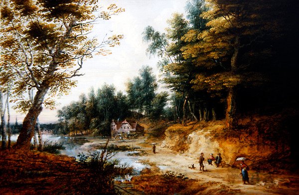 Et skogslandskap (olje på kobber) av Lucas van Uden
