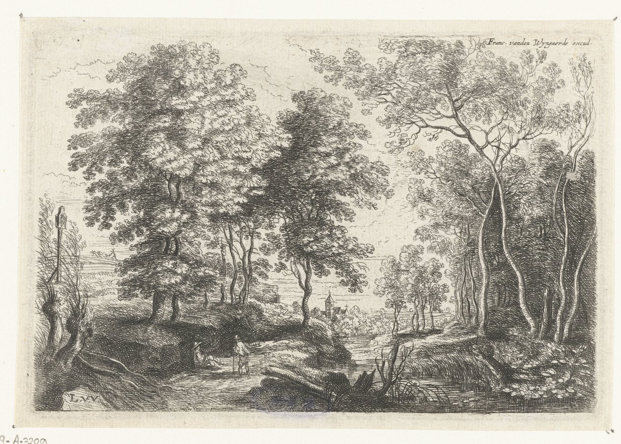 Landskap med en bekk gjennom en skog Seks landskap (serietittel) av Lucas van Uden