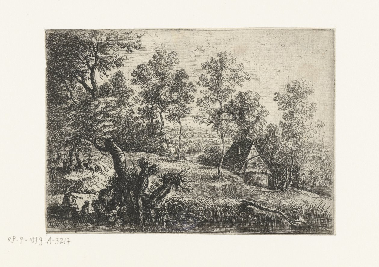 Landskap med hus og brønn Fem landskap (serietittel) av Lucas van Uden