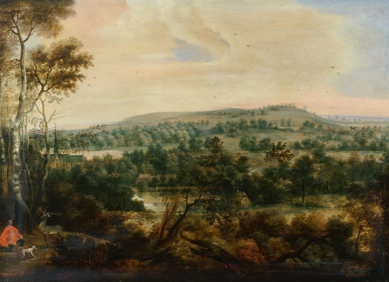Skoglandskap med Saint Hubert (olje på panel) av Lucas van Uden
