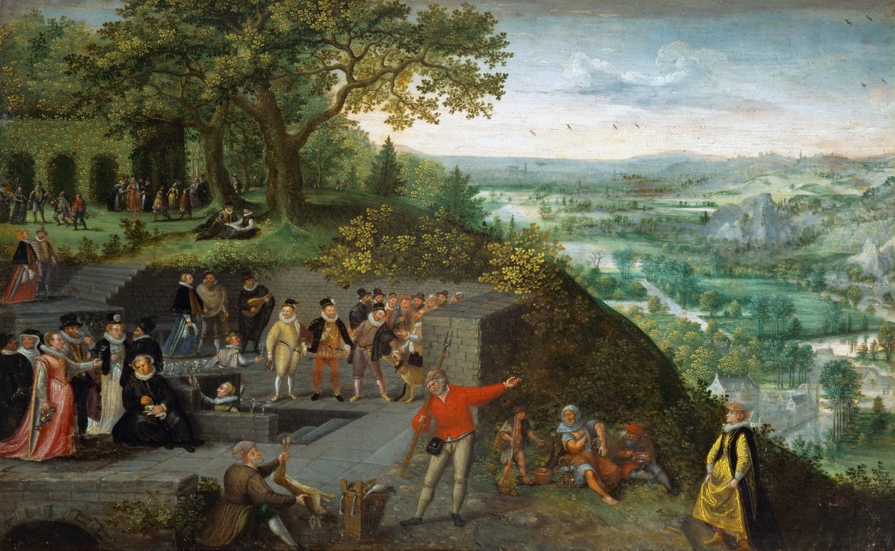 Tidlig nederlandsk kunst: Keiser Rudolf II (1552-1612) under en drikkekur - Keiser Rudolf II under en drikkekur av Valckenborch, Lucas, van (1530-1597), ca 1594. Olje på tre, 25,4x40, 4. Kunsthistorisk museum, Wien av Lucas van Valckenborch