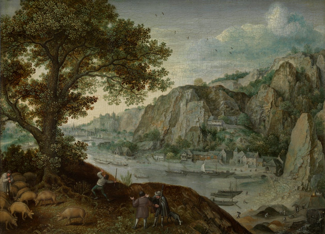 Huy, sett fra Ahin (olje på panel) av Lucas van Valckenborch