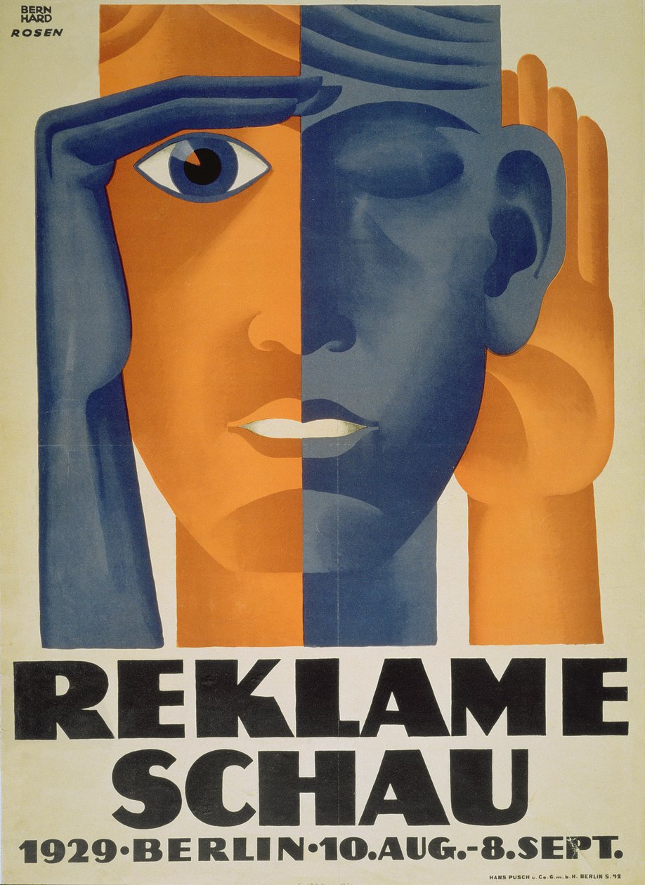 'Reklameschau', plakat for Berlins reklameutstilling, 1929 av Lucian and Rosen, F. Bernhard