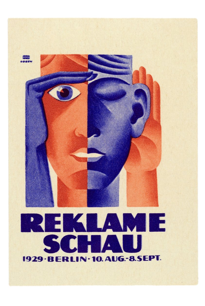 Reklameschau: Plakat for reklameutstillingen som fant sted i Berlin mellom 10. august og 8. september av Lucian and Rosen F. Bernhard