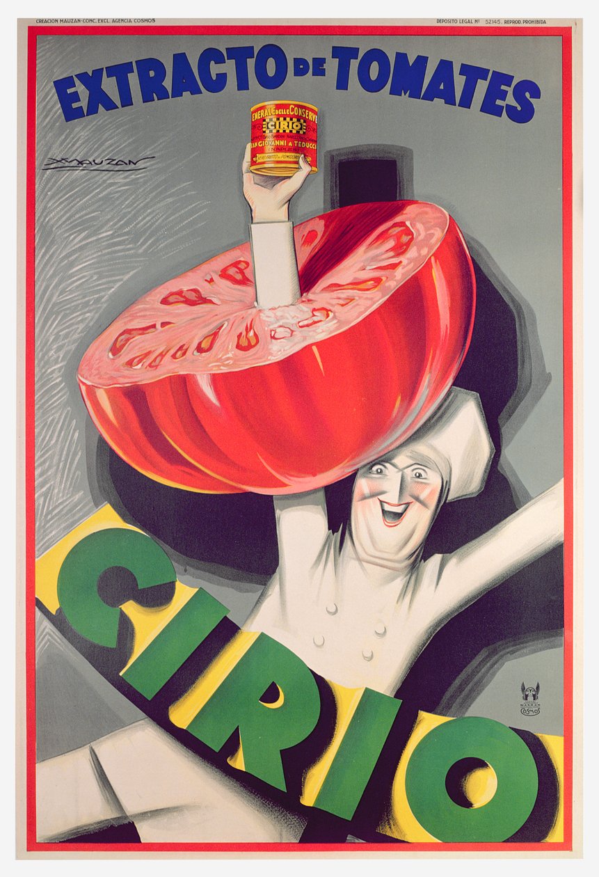 Plakat som reklamerer for "Cirio" hermetiske tomater (farge litho) av Luciano Achille Mauzan