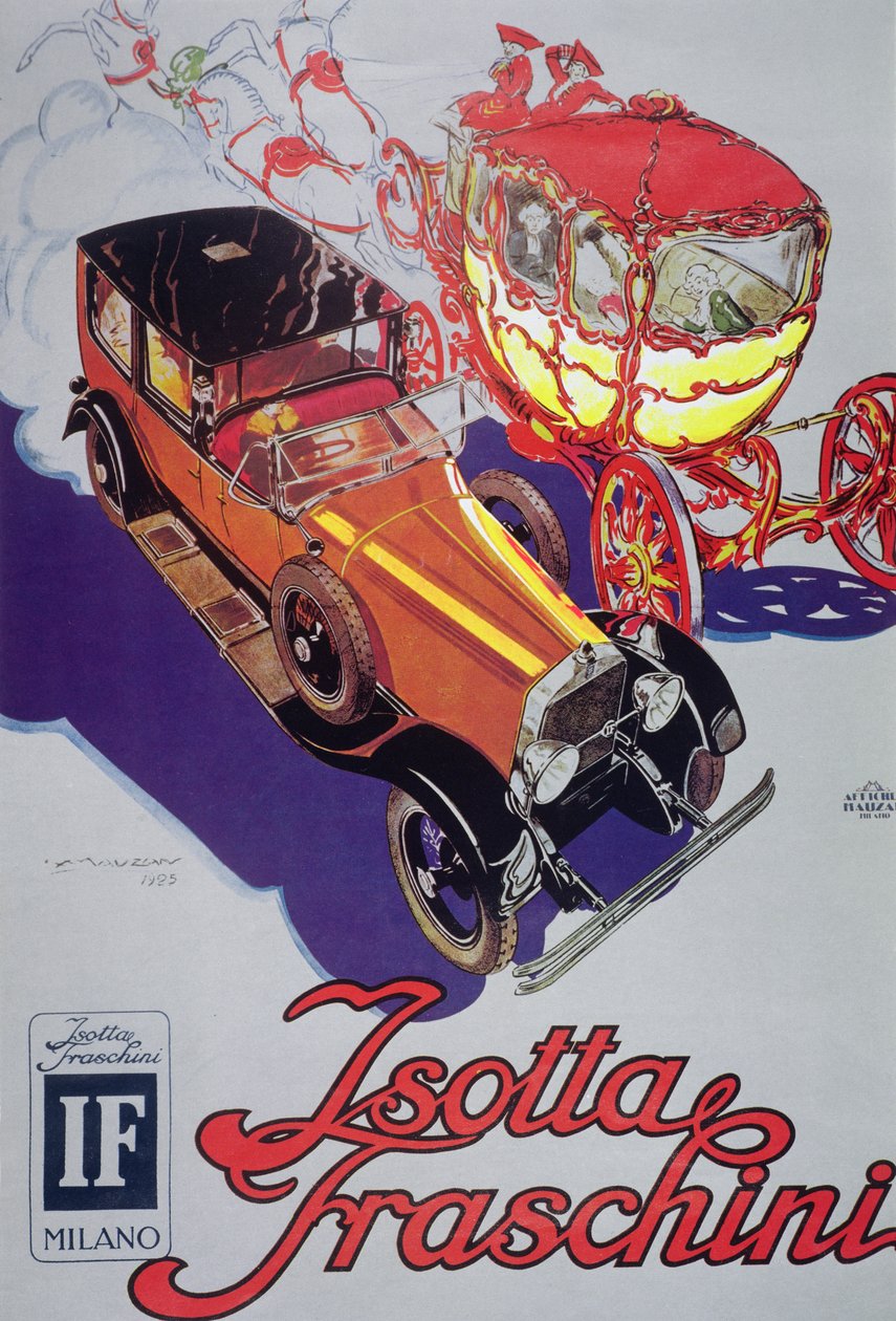 Plakat som annonserer Isotta Fraschini-biler av Luciano Achille Mauzan