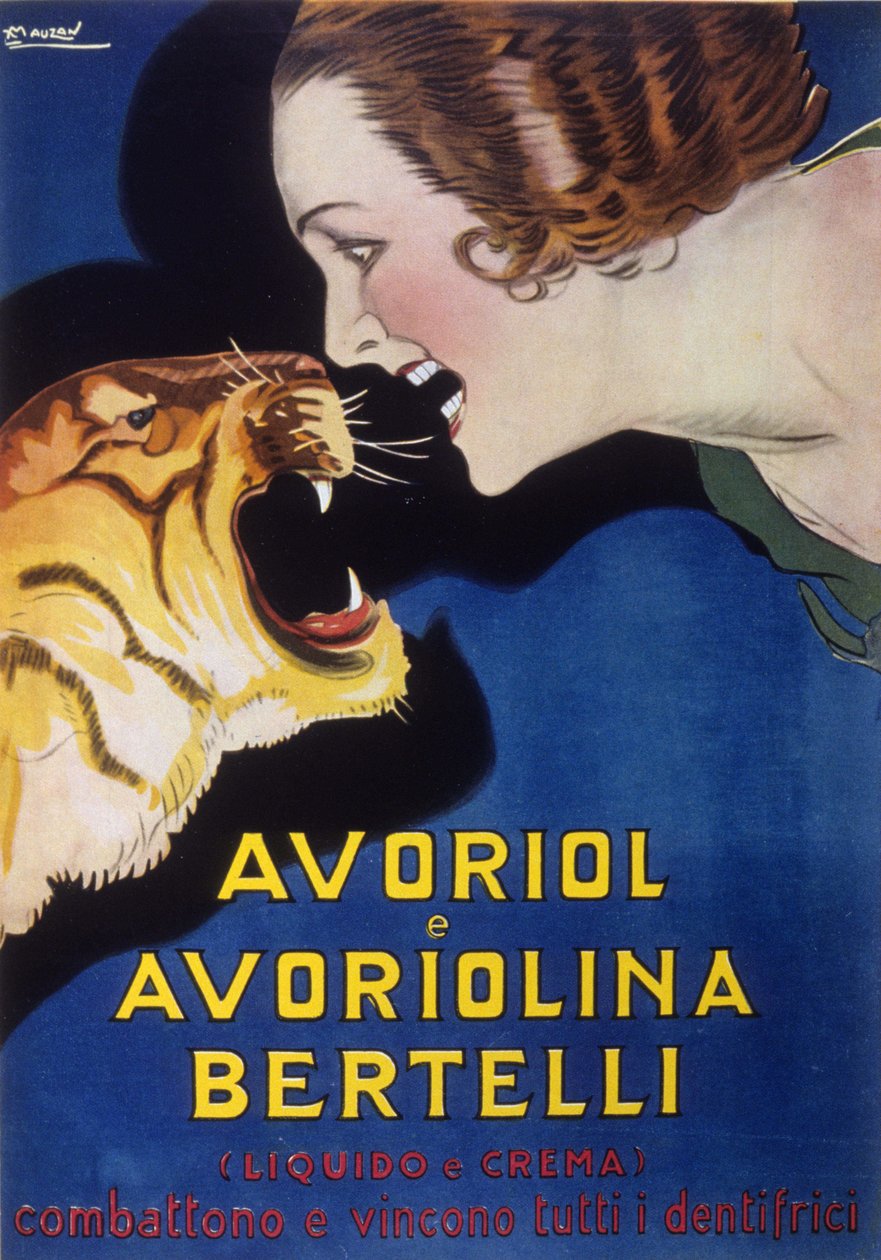 Tannkrem Avoriol og Avoriolina Bertelli (reklame 1920-1930-tallet). Illustrasjon av Lucien Achille Mauzan (1883 - 1952). av Luciano Achille Mauzan