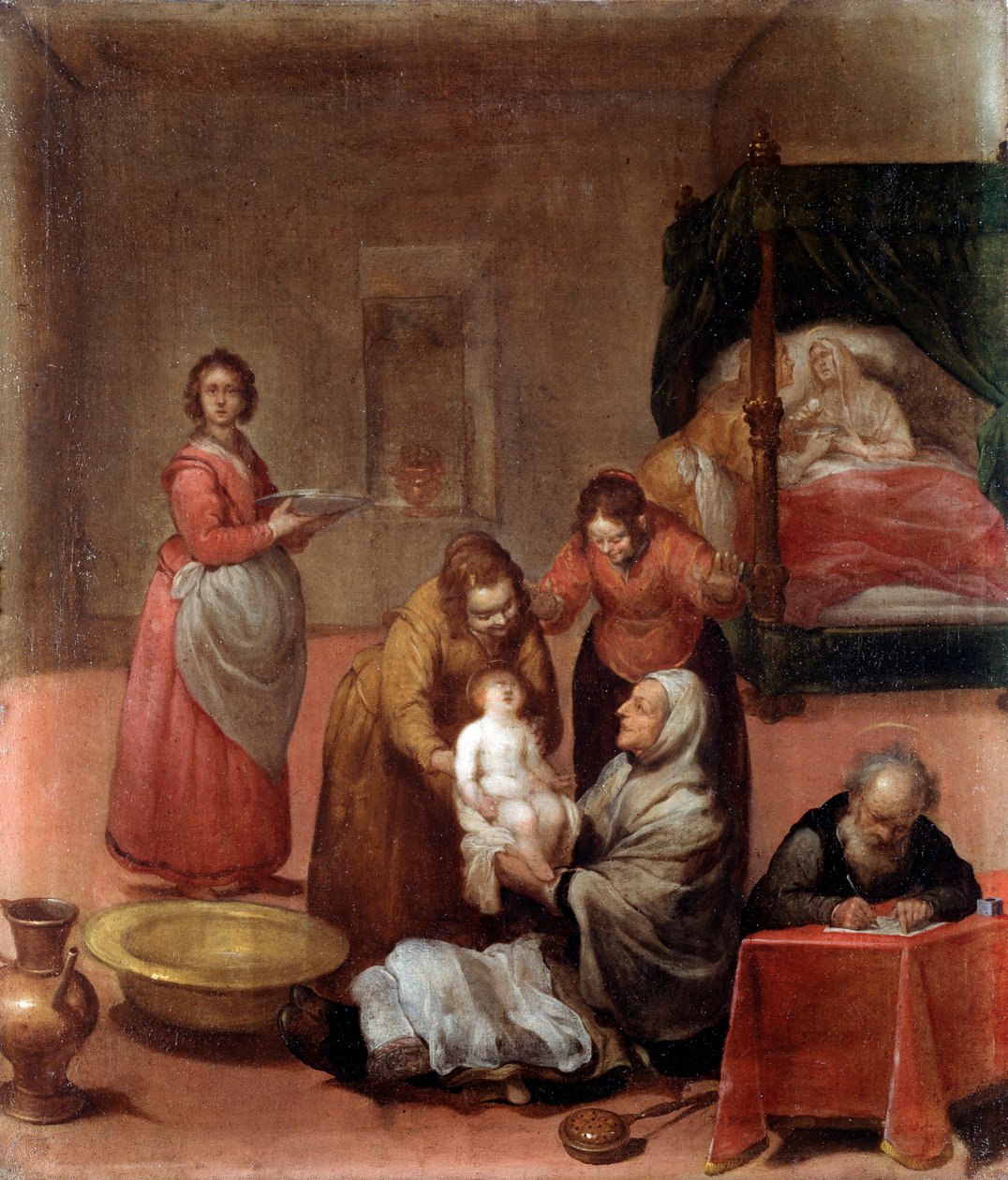 The Birth of John the Baptist Maleri av Luciano Borzone (1590-1645) 1600-tallet Musei di Strada Nuova (ex Palazzo Bianco) gener av Luciano Borzone